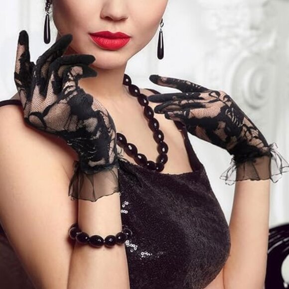 Bridal Floral Mesh Gloves